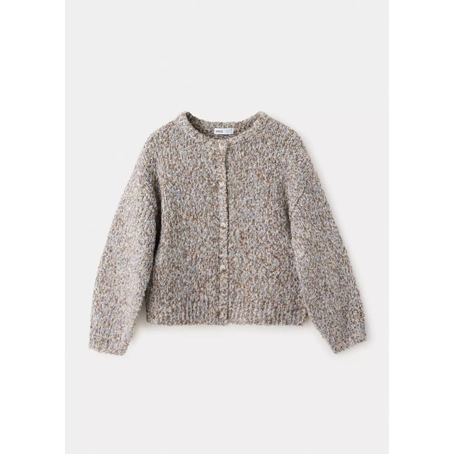 Cardigan jaspé boutons café <span itemprop=