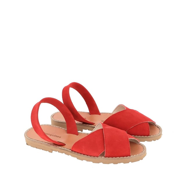Sandales plates en daim Avarca Cala rouge <span itemprop=