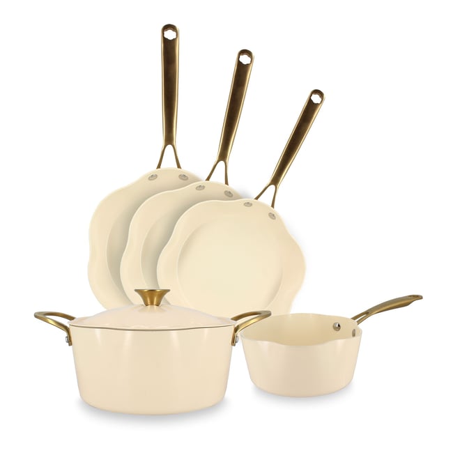Batterie de cuisine 5 pièces en aluminium recyclé, DAHLIA beige <span itemprop=