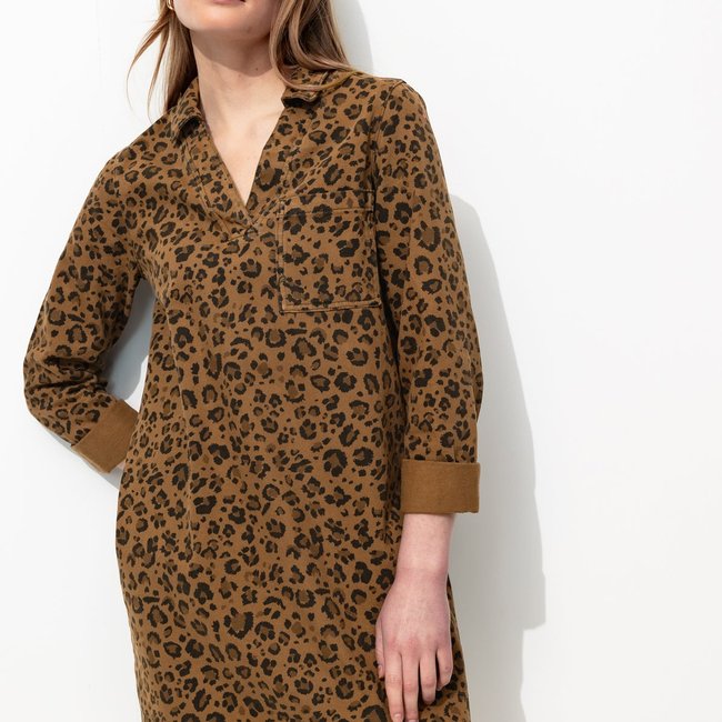 Robe col vareuse léopard imprimé multicolore <span itemprop=