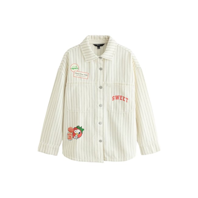 Chemise en jean décontractée à fraise snoopy écru/rose/rouge <span itemprop=