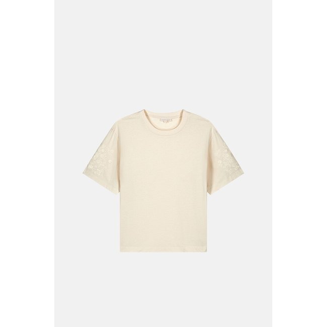 T-shirt girocollo ricamata a maniche corte, LAURIANE ecru LOUISE MISHA
