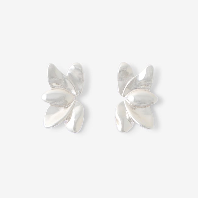 Boucles d'oreilles demi-feuilles argentées v019844 <span itemprop=