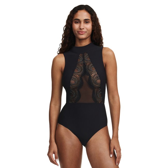Mystic Dream Lace Bodysuit, black with metallic thread, CHANTELLE