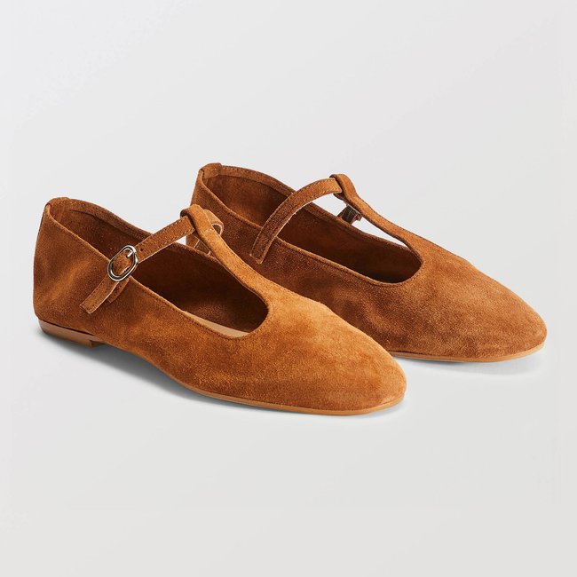 Salomés double brides en cuir pecan <span itemprop=