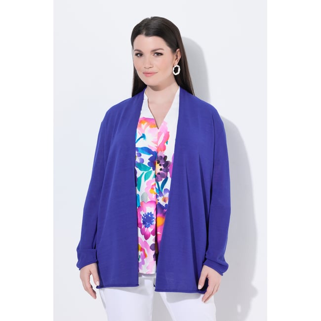 Cardigan, bords roulés, coupe en A bleu violet <span itemprop=