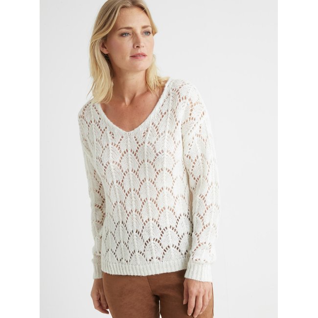 Pull fantaisie avec mohair et laine ecru <span itemprop=