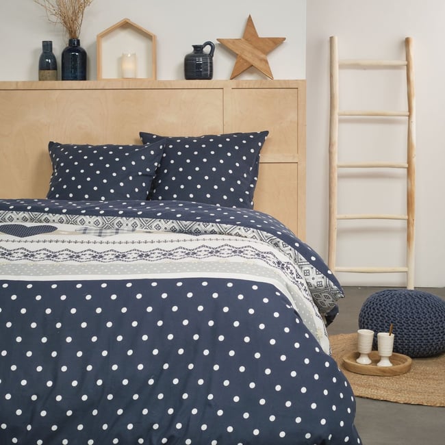 Parure de lit imprimé Pois coton FLANELLE bleu <span itemprop=