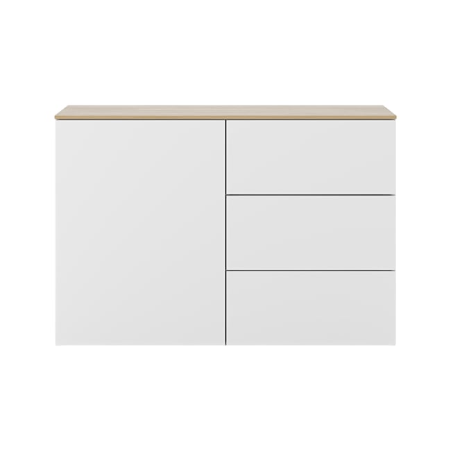 Buffet 1 porte 3 tiroirs - TILDA Couleur blanc/chêne <span itemprop=