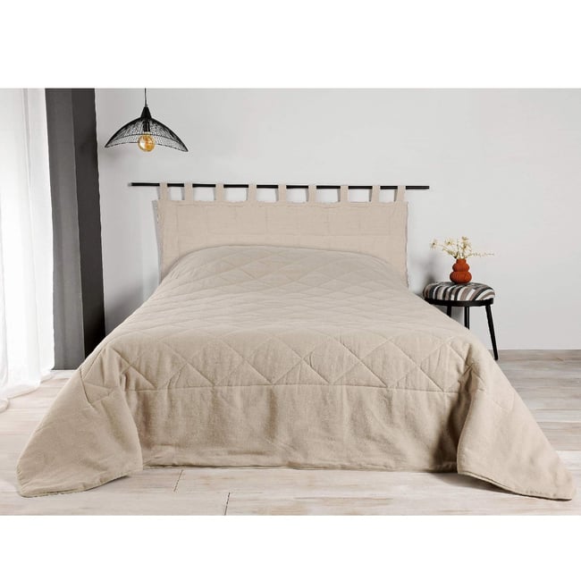 Jeté de lit en 100% lin beige foncé <span itemprop=