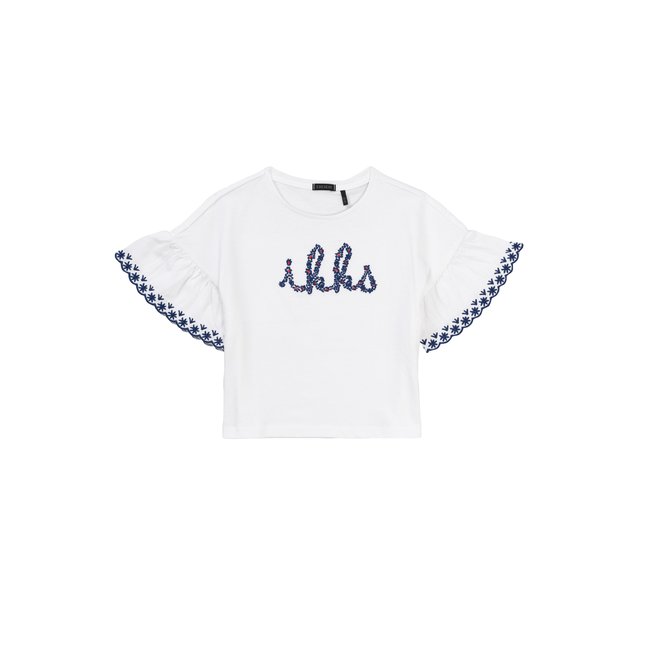 T-shirt coton bio brodé IKKS blanc cassé <span itemprop=