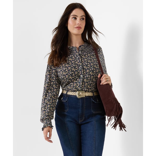 Blouse en Jersey Boutonnée Imprimé Floral multicolore <span itemprop=