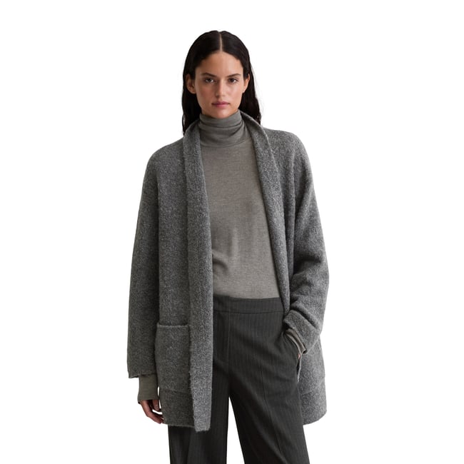 Cardigan bouclette regular en mélange de laine vierge et de laine d'alpaga gris fonce <span itemprop=