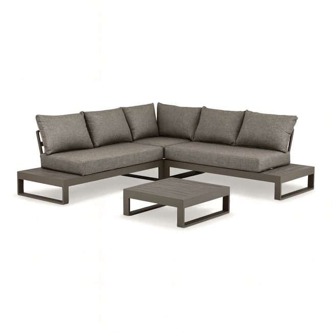 Salon de jardin d'angle 5 places en aluminium et tissu, MADRAGUE moka <span itemprop=