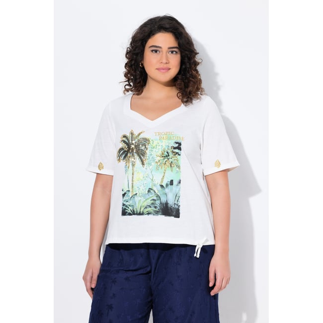 T-shirt, cordon de serrage, motif palmiers blanc cassé <span itemprop=