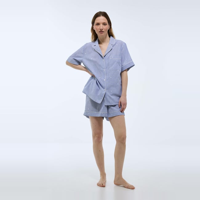 Pyjashort à pois en coton BIO GOTS celeste <span itemprop=