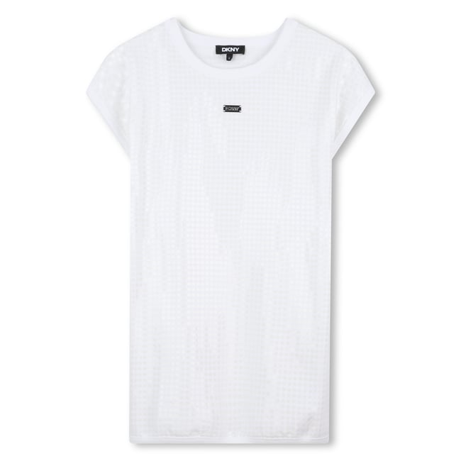 Robe en coton avec sequins blanc <span itemprop=