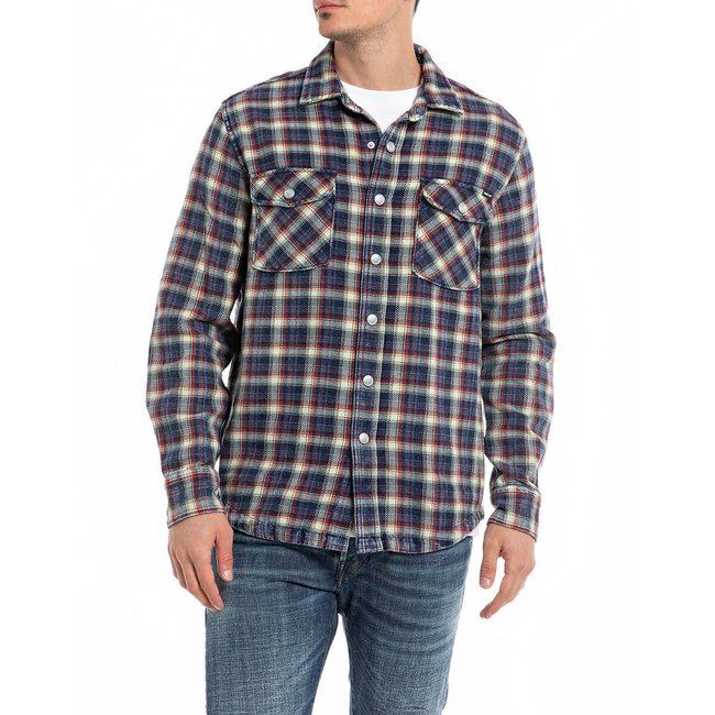 Checked Cotton Shirt in Regular Fit with Long Sleeves, checked, REPLAY