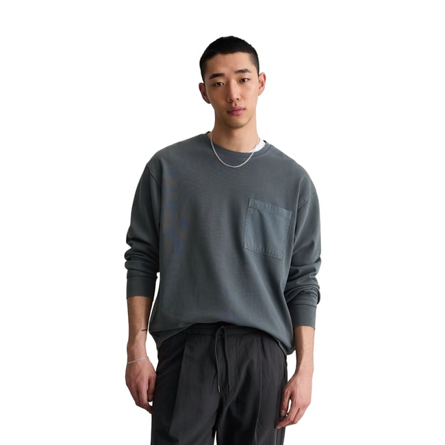 T-shirt long en jersey relaxed avec des détails tissés contrastés bleu foncé <span itemprop=