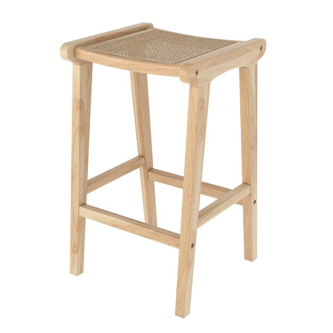 Tabouret pour îlot central 65 cm en teck et rotin (à l'unité) - OMAHA Couleur naturel <span itemprop=