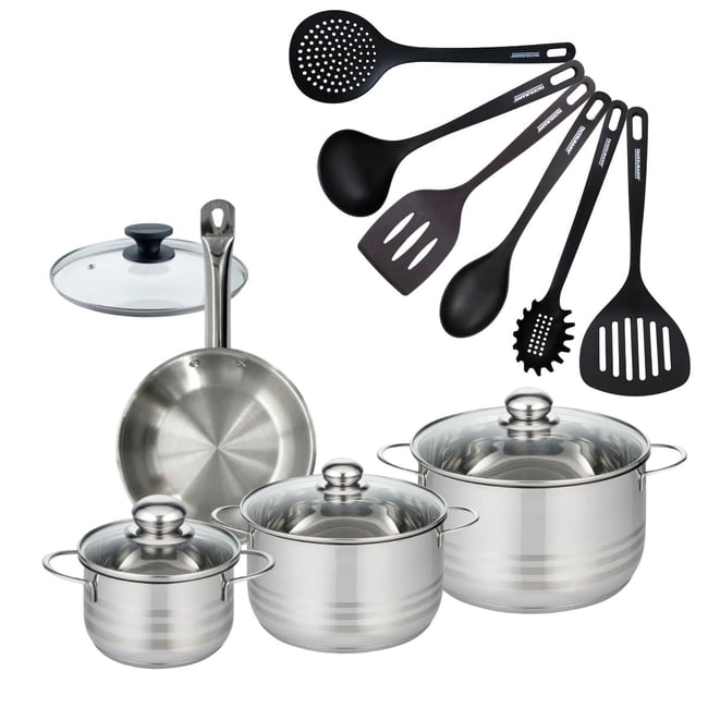 Batterie de cuisine 1 poêle 20cm + 3 faitouts 16/20/24cm ETERNA inox <span itemprop=