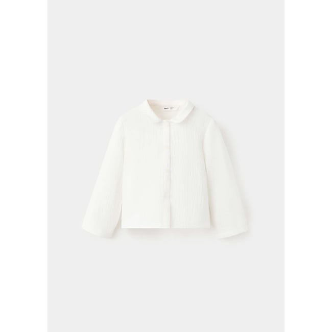 Robe plissée col claudine blanc cassé <span itemprop=