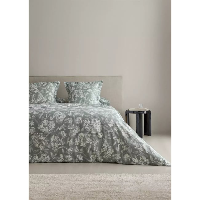 Housse de couette percale de coton fleurs vintage Lit 150/160 cm vert moyen <span itemprop=