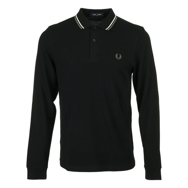 Polo TWIN TIPPED SHIRT LONG SLEEVES black ecru laurel wreath green <span itemprop=