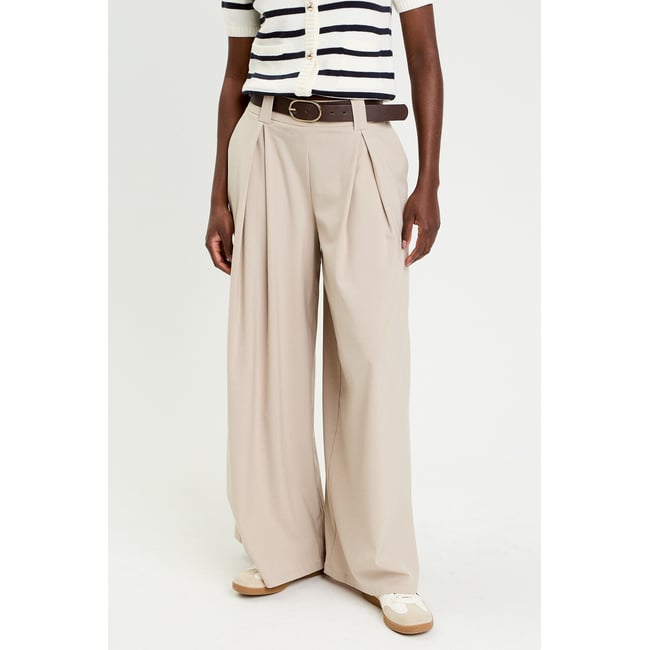 Pantalon large avec ceinture beige <span itemprop=