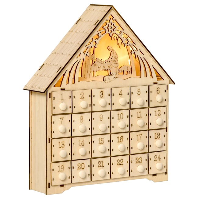 Calendrier de l'Avent de Noël Contreplaqué Couleur beige <span itemprop=