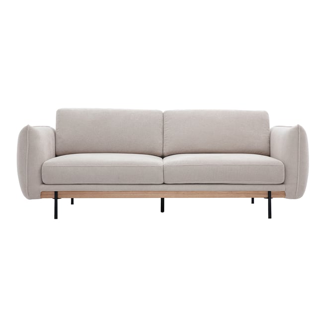 Canapé design 3 places en tissu chenille beige et métal noir TODD Couleur beige <span itemprop=
