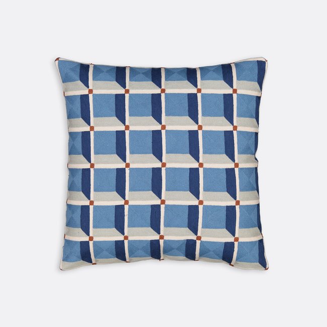 Capa de almofada 45x45 cm, algodão bordado, Mauro azul <span itemprop=