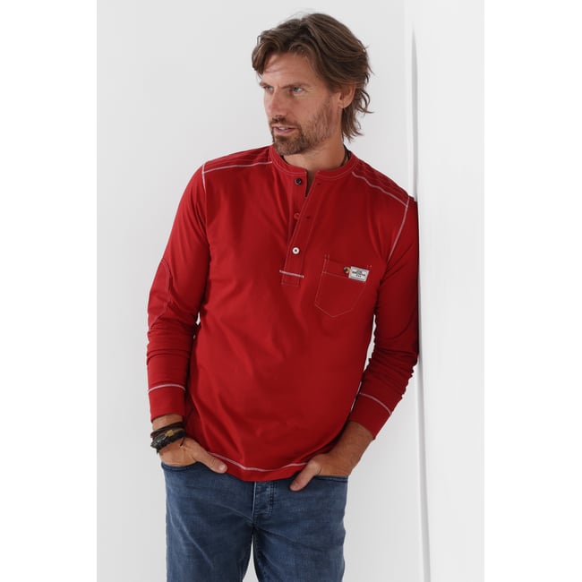 Henley Avec Surpiqures rouge <span itemprop=