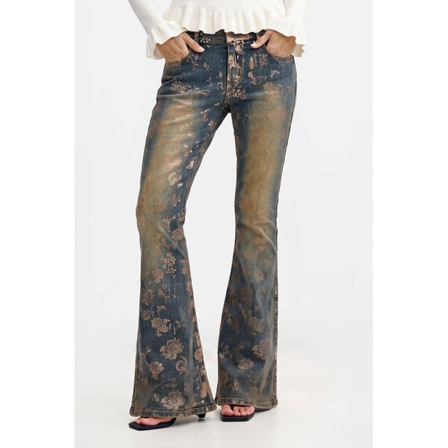 Pantalon jean flare effet brillant bleu clair <span itemprop=