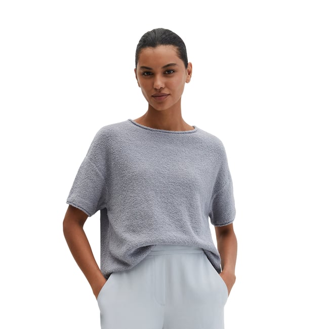 Pull à manches courtes oversize en fil bouclé gris <span itemprop=