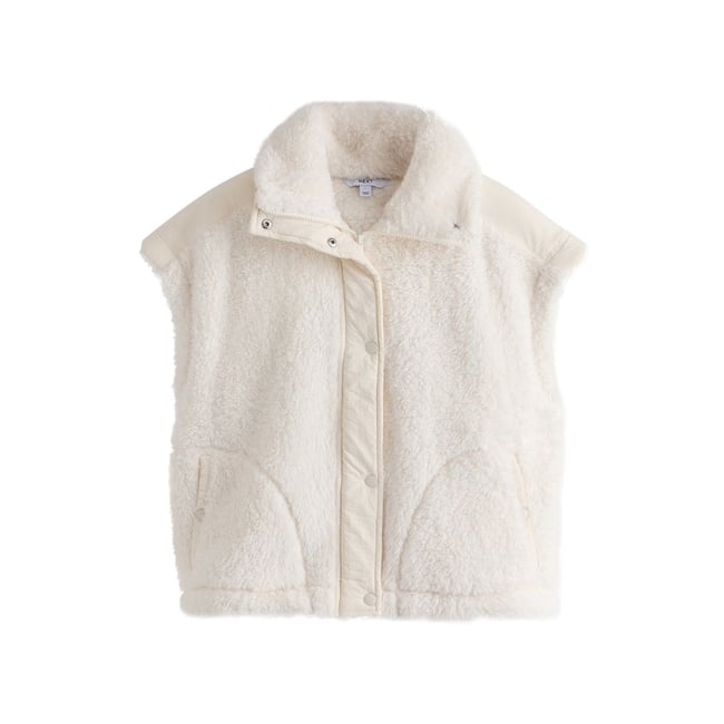 Veste sans manches effet peau de mouton écru <span itemprop=