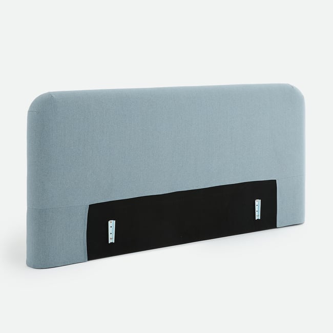 Tête de lit déhoussable, tissu chenille texturée, BOLEA Couleur bleu <span itemprop=