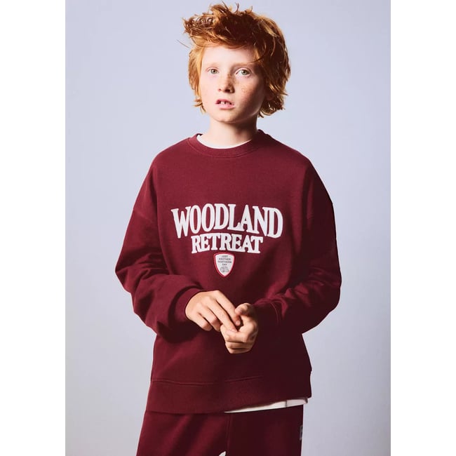 Sweat-shirt coton imprimé grenat <span itemprop=