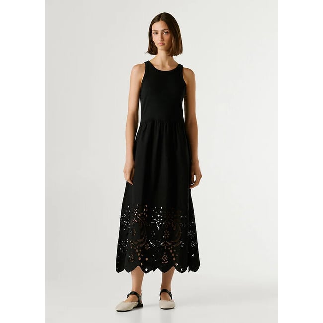 Robe longue, sans manches, avec détail broderies noir <span itemprop=