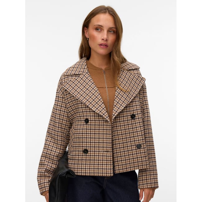 Manteau court à carreaux imprimé carreaux <span itemprop=