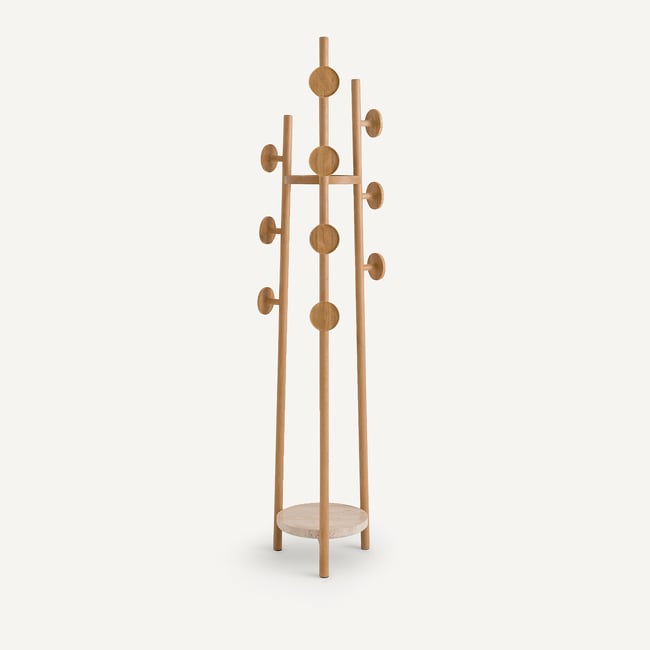 Porte-manteau patères chêne et travertin, Madilgo Couleur chêne naturel <span itemprop=