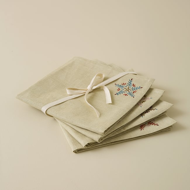 Lot de 4 serviettes de table FLOCONS naturel <span itemprop=