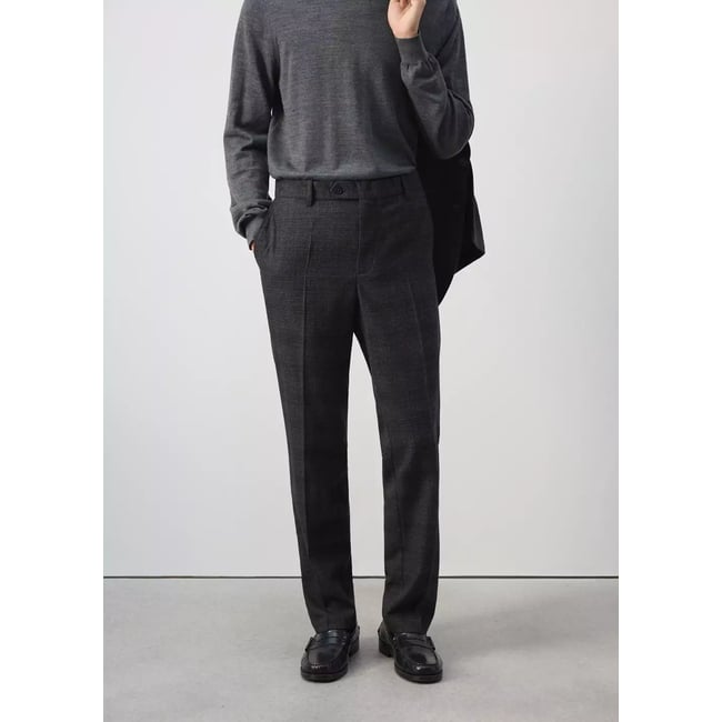 Pantalon laine mélangée à carreaux gris chiné foncé <span itemprop=