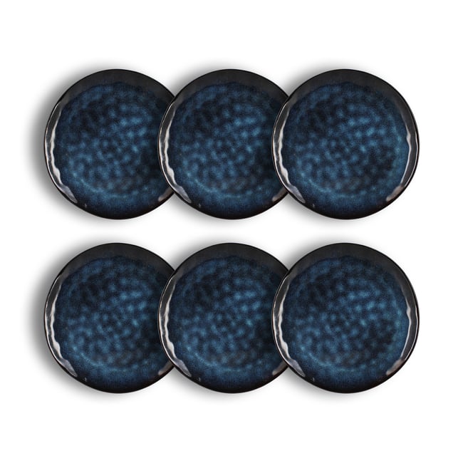 Lot de 6 assiettes plates en grès 28cm, COSTA Couleur bleu <span itemprop=