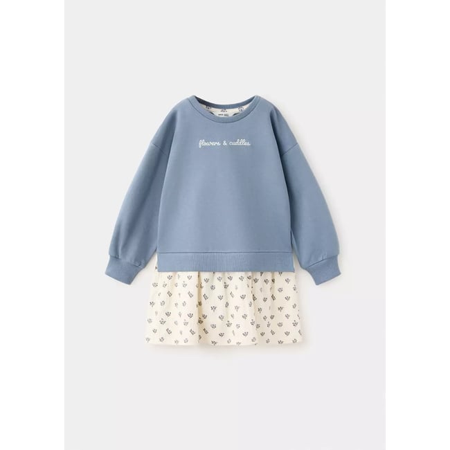 Robe coton combinée bleu <span itemprop=