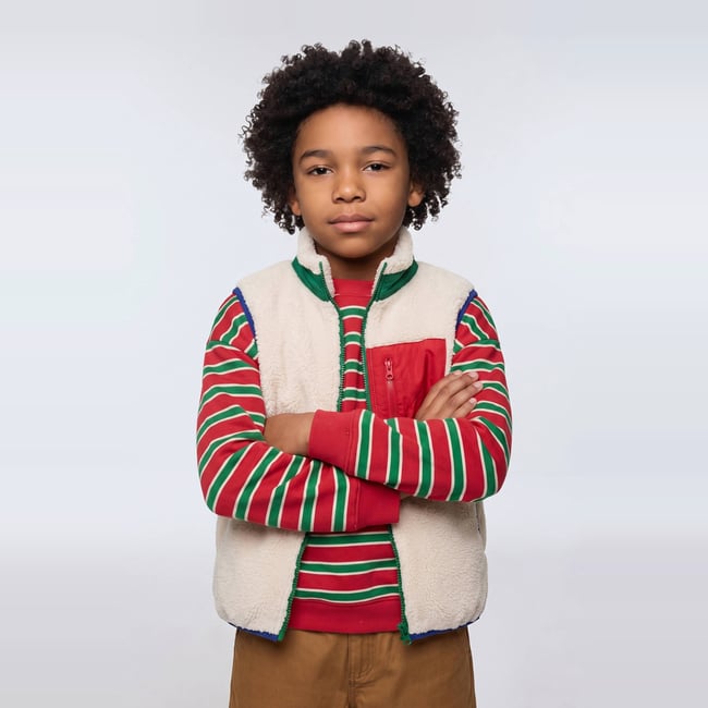 Sweat rayé en coton BIO GOTS rouge <span itemprop=