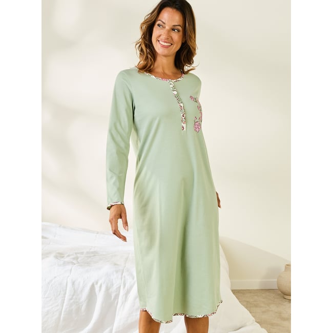 Chemise de nuit liquette imprimé vert <span itemprop=