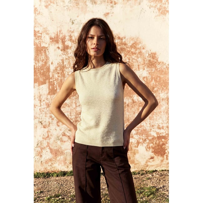 Pull  col rond uni MALO 05-naturel <span itemprop=