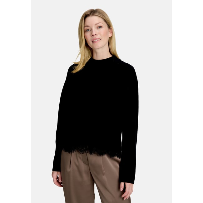 Pull-over en fine maille à bordure en dentelle noir <span itemprop=