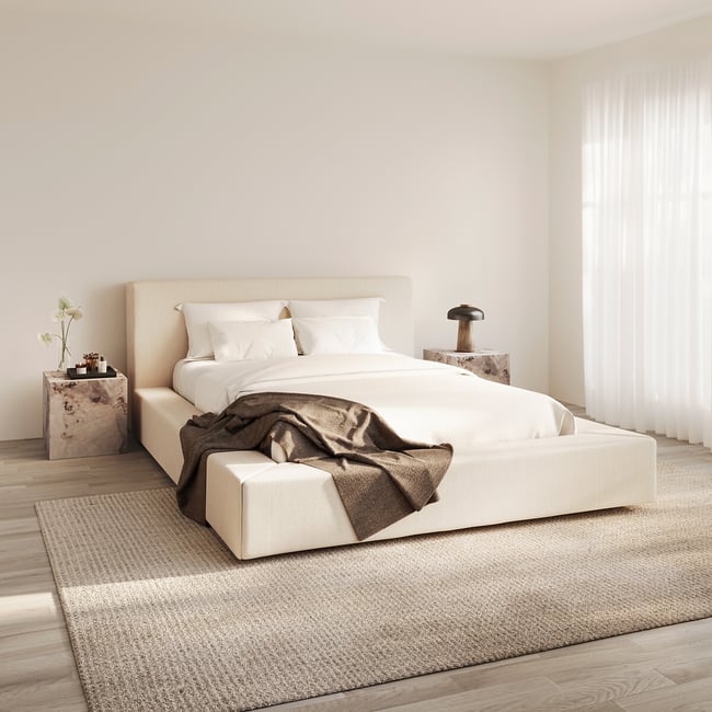 Sloane Twill Upholstered Wide Base Bed, off-white, ÉDITÉ